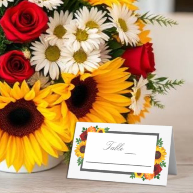 Cartão De Mesa Casamento Floral de Girassol Rosa ao Pôr do Sol (Criador carregado)