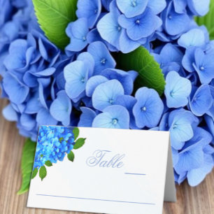Cartão De Mesa Casamento Floral de Hortênsia Azul