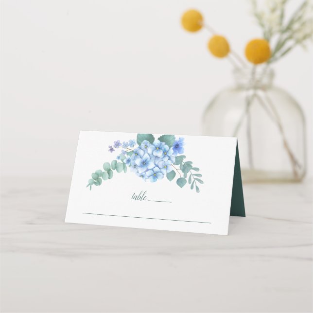 Cartão De Mesa Casamento Floral de Hydrangea Azul (Frente)
