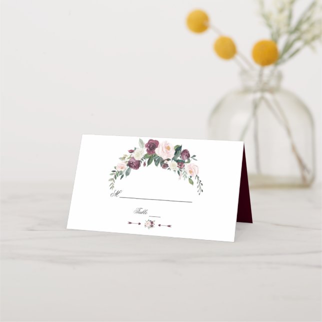 Cartão De Mesa Casamento Floral de Ivory, Blush Burgundy (Verso)
