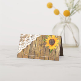 Cartão De Mesa Casamento Floral de Madeira de Lace de Girassol