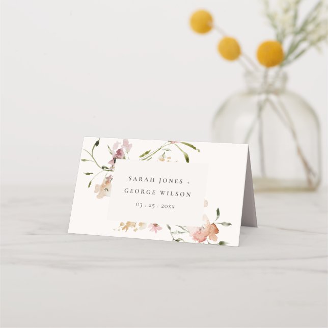 Cartão De Mesa Casamento Floral de Molho Pastel Blush Meadow Wate (Frente)