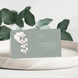 Cartão De Mesa Casamento Floral de Orquídea Branca com Verde-Salv