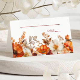 Cartão De Mesa Casamento Floral de Outono Elegante Rústico