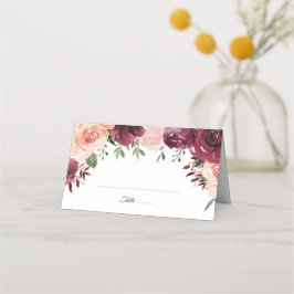 Cartão De Mesa Casamento Floral de Rosa de Borgonha Rosa com Blus