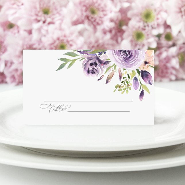 Cartão De Mesa Casamento Floral de Rosa Roxo Elegante (Criador carregado)