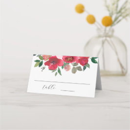 Cartão De Mesa Casamento Floral de Rosa vermelha de Aquarela Eleg