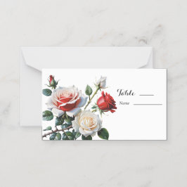 Cartão De Mesa Casamento floral de rosas brancas rosa bonito 