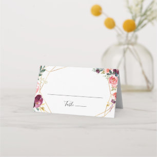 Cartão De Mesa Casamento Floral Dourado Geométrico Colorida