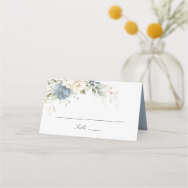 Cartão De Mesa Casamento Floral Elegante com Verde e Azul Poeiren