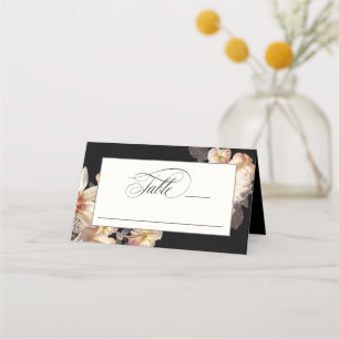 Cartão De Mesa Casamento Floral Elegante Escuro