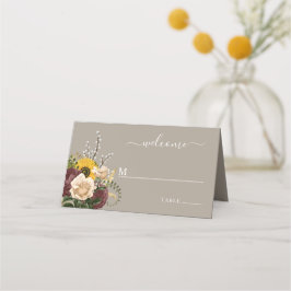 Cartão De Mesa Casamento Floral Elegante Taupe