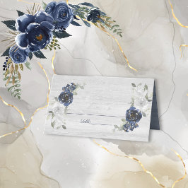 Cartão De Mesa Casamento Floral em Aquarela Azul Marinho Cinza Pr