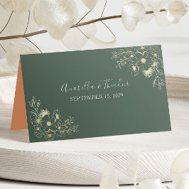 Cartão De Mesa Casamento Floral em Verde Oliva e Terracota