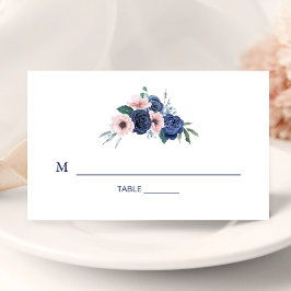 Cartão De Mesa Casamento Floral Geométrico Azul Marinho e Bege