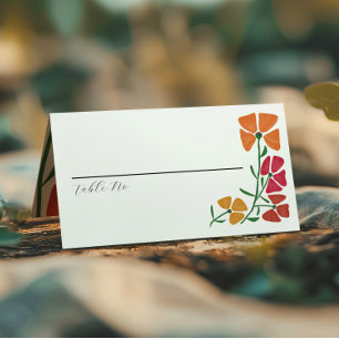 Cartão De Mesa Casamento Floral Laranja e Rosa Brilhante