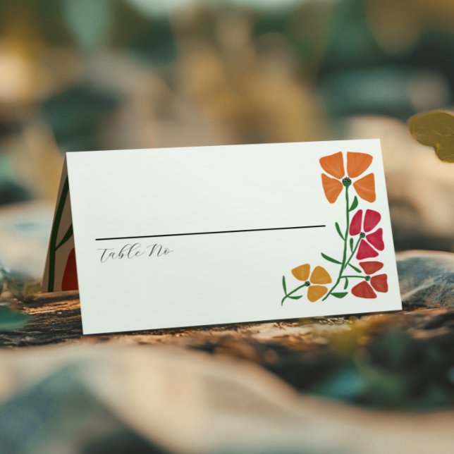 Cartão De Mesa Casamento Floral Laranja e Rosa Brilhante (Criador carregado)