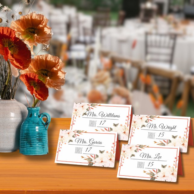 Cartão De Mesa Casamento Floral Laranja Moderno Queimado (Criador carregado)
