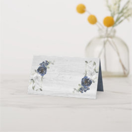 Cartão De Mesa Casamento Floral Madeira Azul Marinho Cinza Prata
