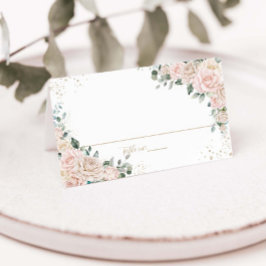 Cartão De Mesa Casamento Floral Marfim Champagne Elegante