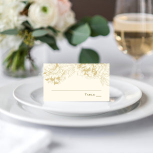 Cartão De Mesa Casamento Floral Marfim Dourado Champanhe Elegante