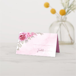 Cartão De Mesa Casamento Floral Minimalista em Dourado Rosa