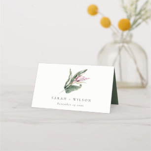 Cartão De Mesa Casamento Floral Mínimo Elegante Rosa-Tropical