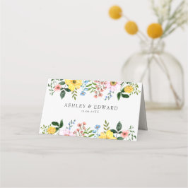 Cartão De Mesa Casamento Floral Moderno Amarelo Azul Rosa Primave