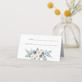 Cartão De Mesa Casamento Floral Moderno Azul Poeirento Bege Marfi
