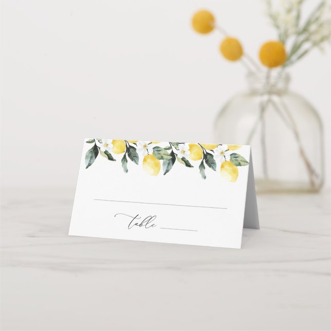 Cartão De Mesa Casamento Floral Moderno com Lemon Greenery (Frente)