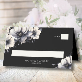 Cartão De Mesa Casamento Floral Moderno Elegante Negro