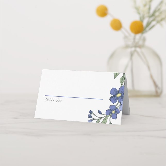 Cartão De Mesa Casamento Floral Moderno Periwinkle Blue (Frente)