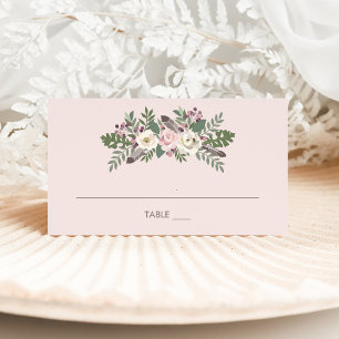Cartão De Mesa Casamento Floral Monograma Boho Rosa Mal-humorado