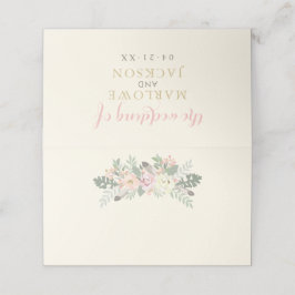 Cartão De Mesa Casamento Floral Monograma Dourado Rosa Marfim Boh