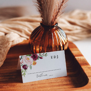 Cartão De Mesa Casamento Floral Monograma Rosa Borgonha Rústico d