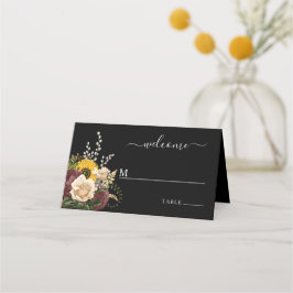 Cartão De Mesa Casamento Floral Negro Elegante