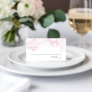 Cartão De Mesa Casamento Floral Peônia Rosa Cinza Elegante