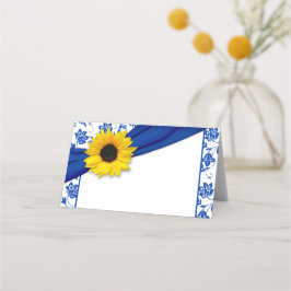 Cartão De Mesa Casamento Floral Real Azul Amarelo