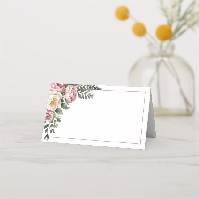 Cartão De Mesa Casamento Floral Romântico de Jardins Rosa e Rosa (Frente)