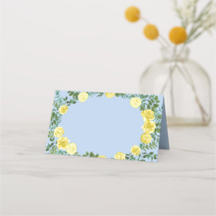 Cartão De Mesa Casamento Floral Rosa Azul Claro Amarelo e Pálido