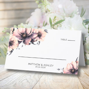 Cartão De Mesa Casamento Floral Rosa em Aquarela Moderno Elegante
