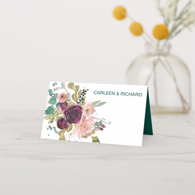 Cartão De Mesa Casamento Floral Rosa Teal Burgundy (Verso)