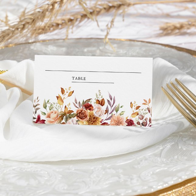 Cartão De Mesa Casamento Floral Rustic Burgundy Terracotta (Criador carregado)
