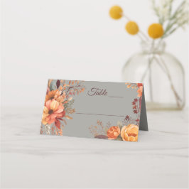 Cartão De Mesa Casamento Floral Rústico em Aquarela de Outono