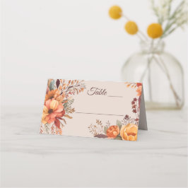 Cartão De Mesa Casamento Floral Rústico em Aquarela de Outono