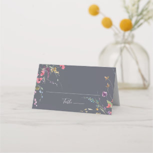 Cartão De Mesa Casamento Floral Selvagem Clássico Azul