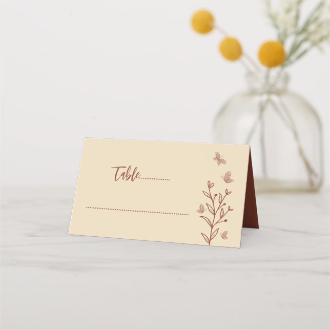 Cartão De Mesa Casamento floral simples de terracotta (Frente)
