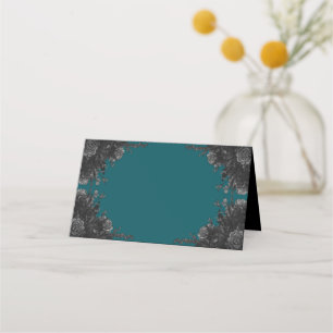 Cartão De Mesa Casamento Floral Teal Black Elegant