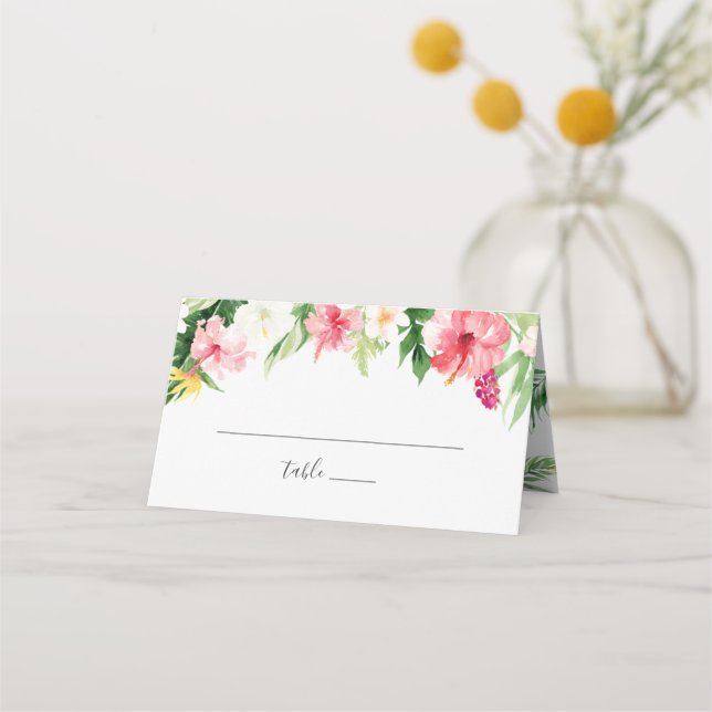 Cartão De Mesa Casamento Floral Tropical Palm Banana Leaf Blush (Frente)