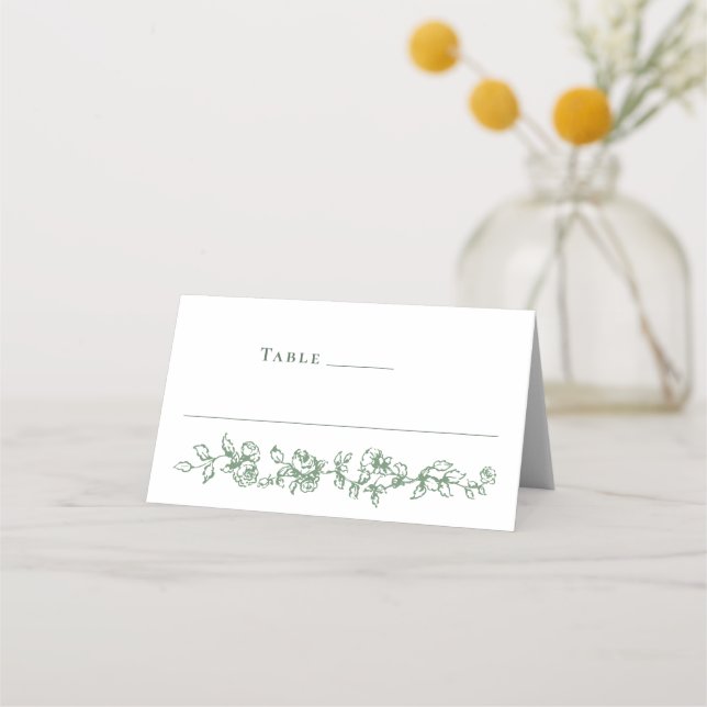 Cartão De Mesa Casamento Floral Verde do Ornamentado Renascentist (Frente)